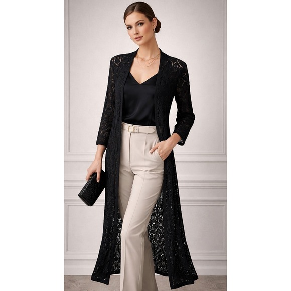Johnny Was Sweaters - Johnny Was Sweater Women XS Black Cotton Crochet Open Knit Duster Cardigan Boho